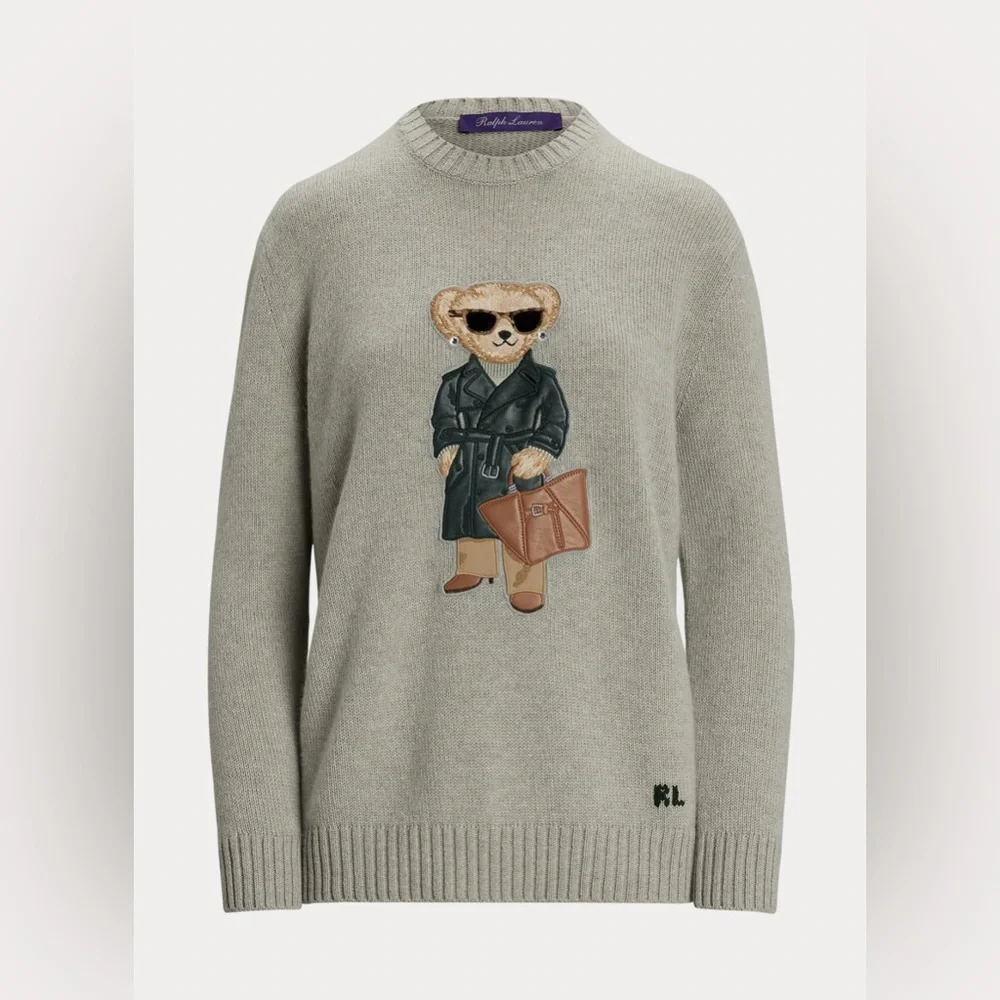 RALPH LAUREN COLLECTION RACING GREEN TRENCH POLO BEAR CASHMERE SWEATER